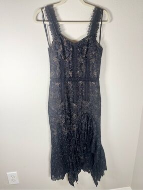 Bronx & Banco Tiffany Blanc Dress in Black Lace Ruffle Midi S